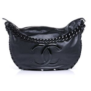 RARE CHANEL Calfskin Modern Chain Rhodoid Hobo Leather Shoulder Messenger Bag